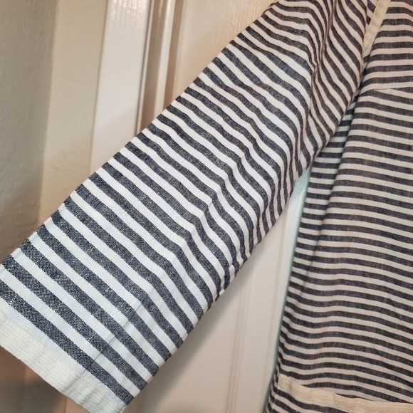 J. Crew Womens Sz XS Long Sleeve Tunic Blouse Linen Blend Striped Black White - Picture 2 of 13
